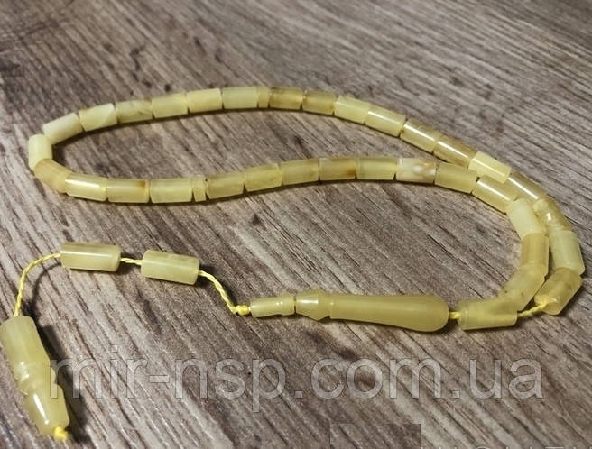 Чотки 33 намистини 100% натуральний бурштин (не прес-плавка) бочечка 9*5 мм вага 8,9 г, фото 1