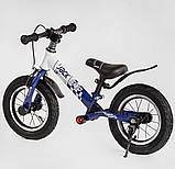 Беговел Велобег Corso Skip Jack 93307 сине-белый, надувные колеса 12", стальная рама с амортизатором, ручной тормоз, подножка, фото 4