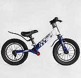 Беговел Велобег Corso Skip Jack 93307 сине-белый, надувные колеса 12", стальная рама с амортизатором, ручной тормоз, подножка, фото 6