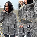 Куртка кофта тедді на блискавці з капюшоном демісезонна без підкладки, розмір 40/42, 42/44, 46/48, 50/52, 54/56, фото 7