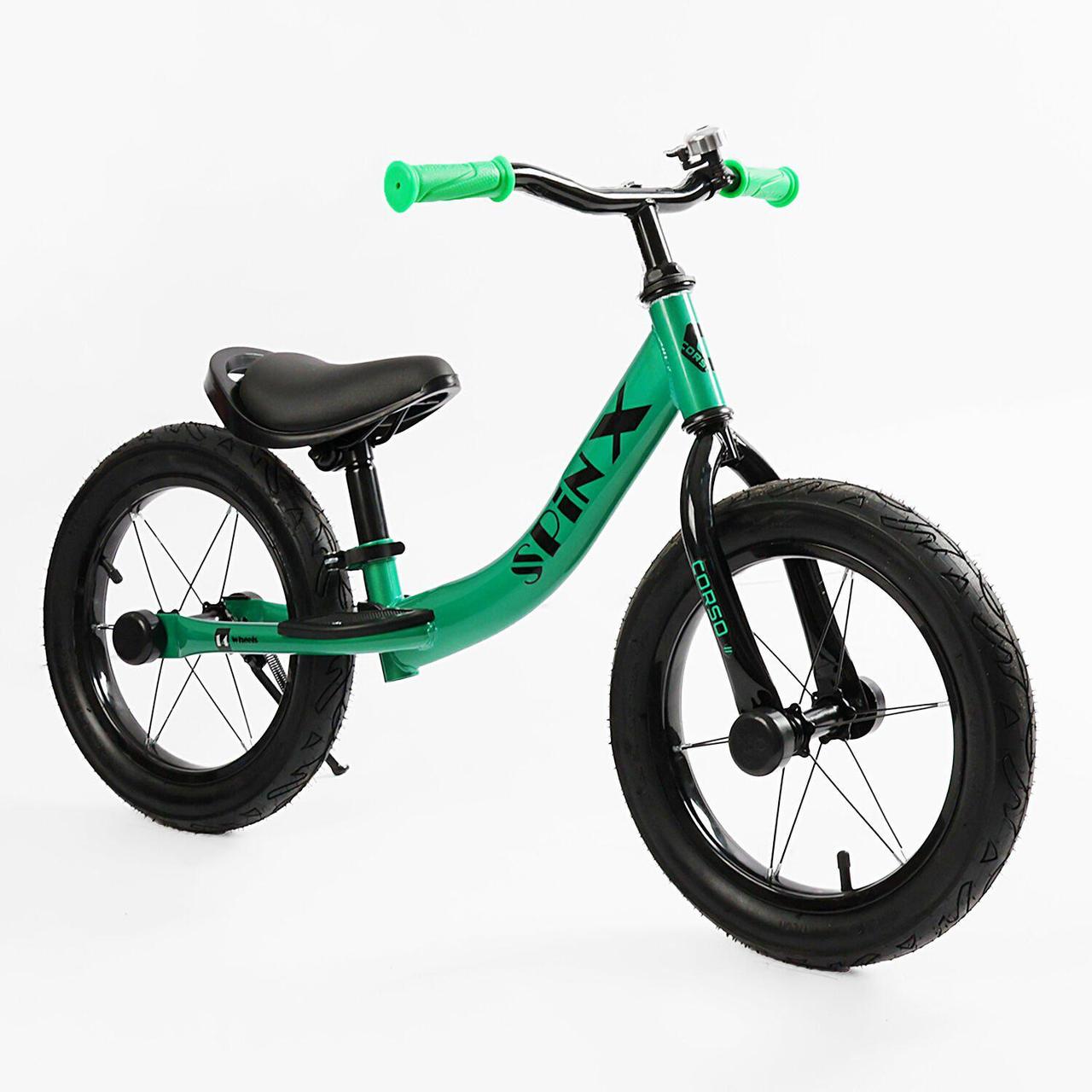 Беговел велобіг дитячий CORSO Spin-X PX-415-63 сталева рама, колесо 14", надувні колеса, підніжка, підставка для ніг, дзвіночок, фото 1