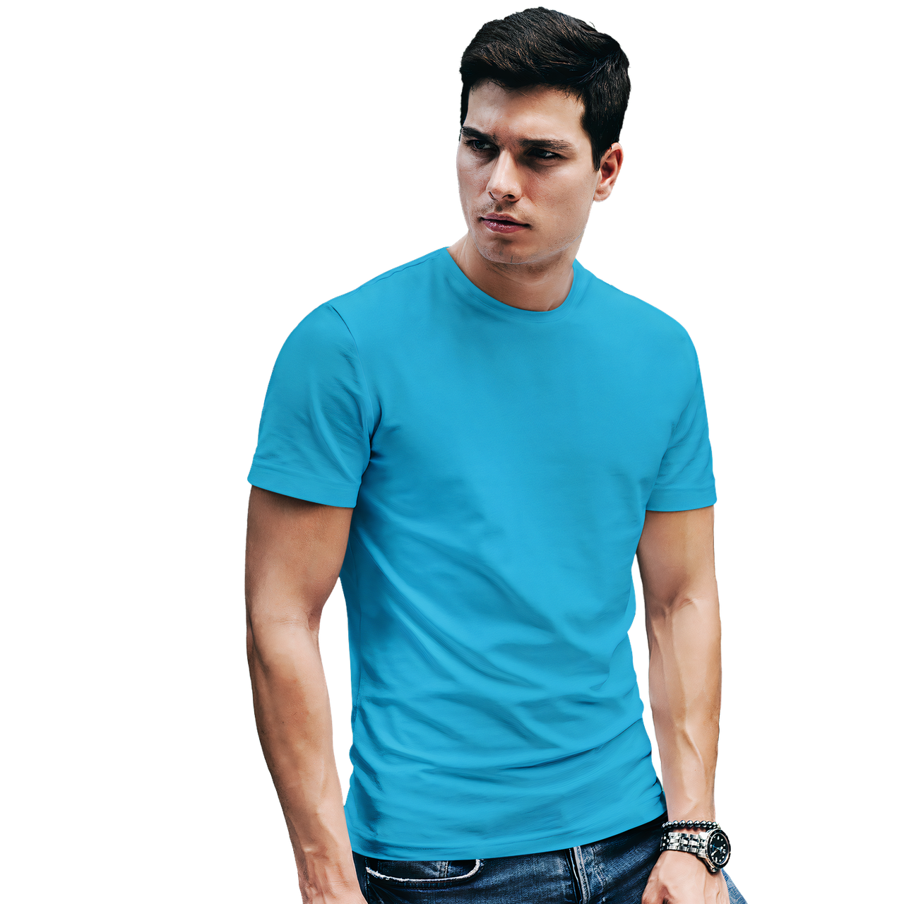 Футболка чоловіча бірюзова з турецького трикотажу с еластаном, фото 1