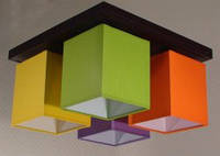 Люстра 4 ламповая квадратная деревянная разноцветная для зала, спальни 18222 серии "Амстердам"