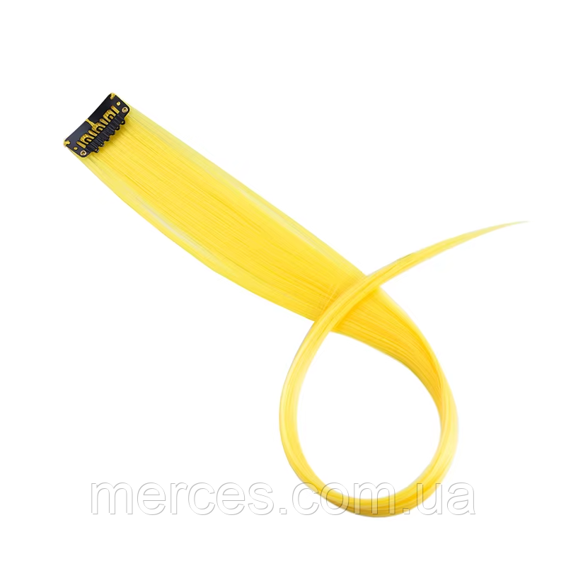 Накладне пасмо на шпильці кліпсі для волосся жовтий канекалон для зачіски плетіння коси, фото 1