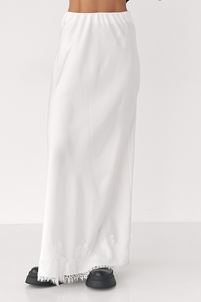 Сатинова спідниця з мереживом - білий цвет, M (є розміри), фото 1