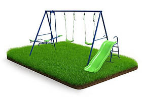 Дитячий комплекс для саду (4 гойдалки, гірка, балансир) Spoko SP-S06 синьо-зелений