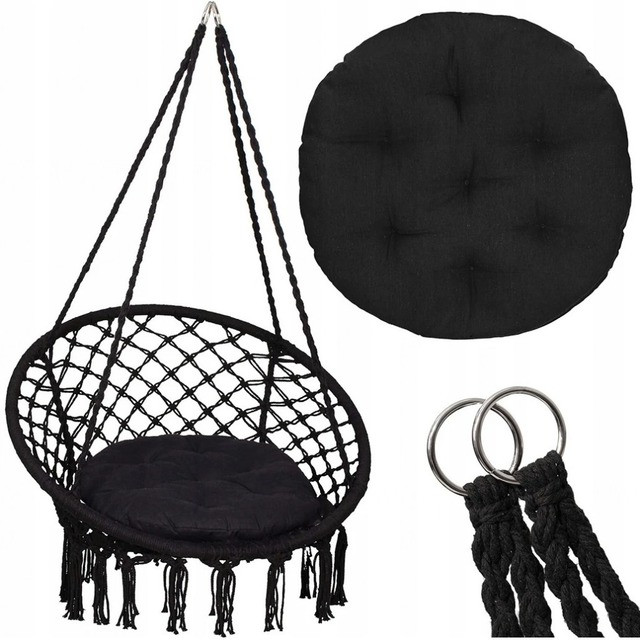 Крісло підвісне бразилійське гойдалка гамак Bonro B-092-2 чорний 120 кг + подушка, фото 1