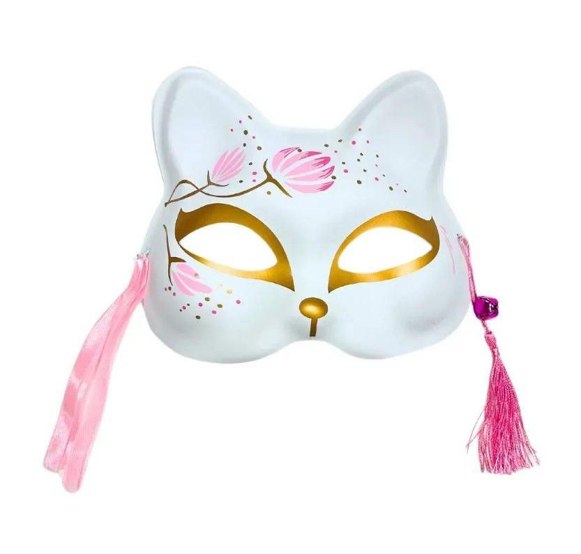 Маска Кіцуне Японської Лисиці Kitsune рожева лотос 18х17 см ABC