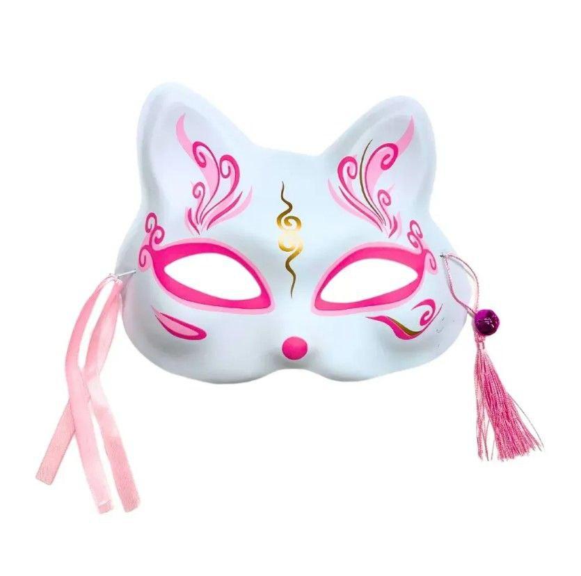 Маска Кіцуне Японської Лисиці Kitsune рожева золото 18х17 см ABC