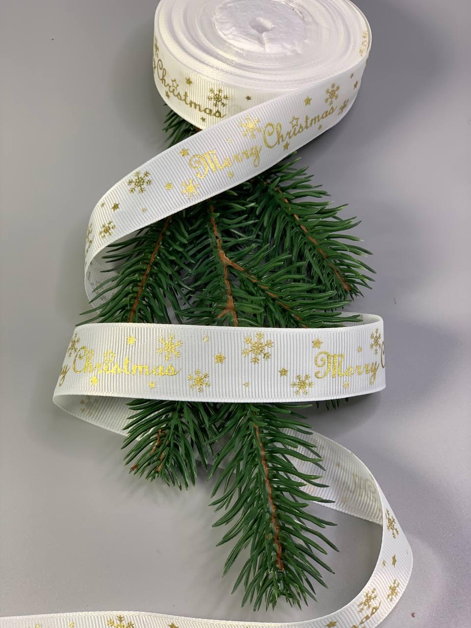 Різдвяна стрічка репсова з написом Merry Christmas 25 мм, фото 1