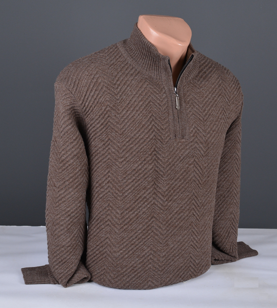 Чоловічий светр із коміром на блискавці великого розміру коричневий Туреччина 7279 Б, фото 1