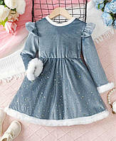 Святкова сукня сіра для дівчинки з зимовим настроєм Снігуронька, прикрашена хутром та зірочками 120 (5-6 років)