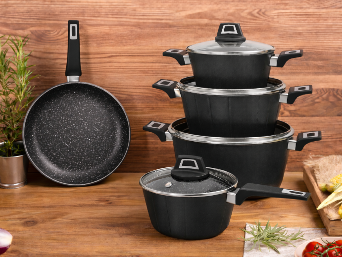 Набір казанів (кастрюль) з мармуровим покриттям Benson BN-343 Набір кухонного посуду 9 предметів, фото 1