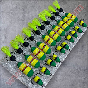 Мандула на судака 90 мм / col. Жовто-Чорно-Зелена