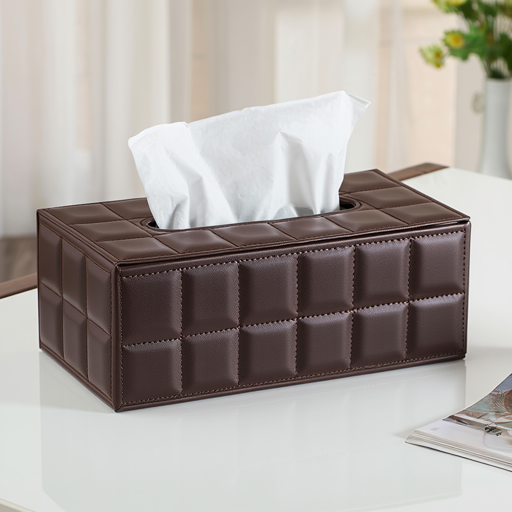 Органайзер для серветок, серветниця, диспенсер під серветки для дому, кухні, ванної кімнати зі штучної шкіри, коричневий, фото 1