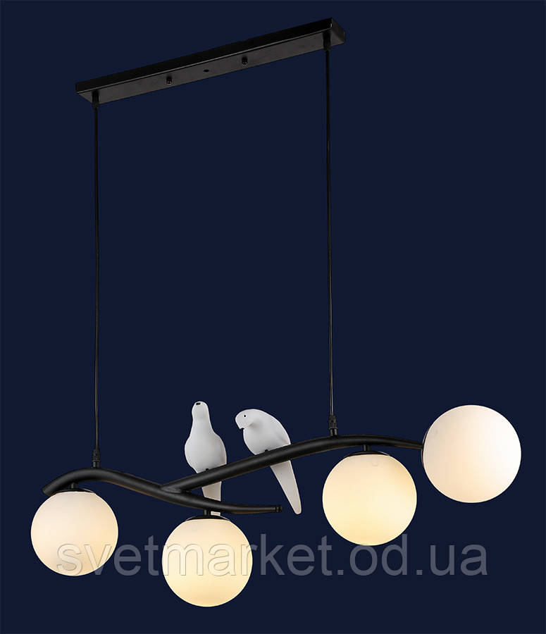 Підвісна люстра з білими плафонами 756PR7104-4 BK+WH, фото 1