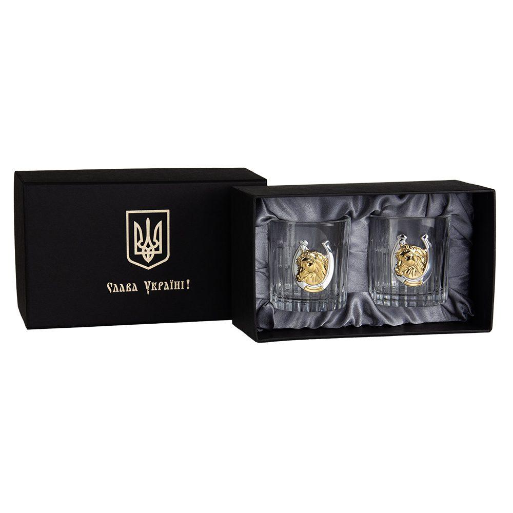 Набір для віскі "ЗОЛОТИЙ КIНЬ 2026" - 2 келихи з чистого кришталю 360 мл, срібне зображення з позолотою Гранд Презент GPB2HRS2XG