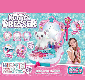Трюмо 661-3001 (16) розмір: 27х24х32 см, звук, зміна підсвічування, муляж косметики, аксесуари, м’яка іграшка - котик,  в коробці