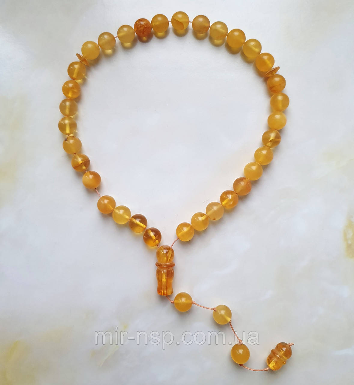 Чотки 33 намистини 100% натуральний бурштин (не прес не плавка) куля 9 мм вага 16,2г, фото 1