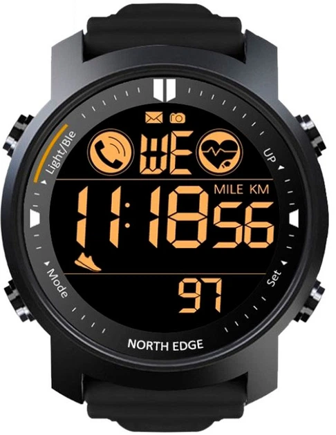 Чоловічий годинник North Edge Laker Pro Black 5BAR наручний спортивний водостійкий
