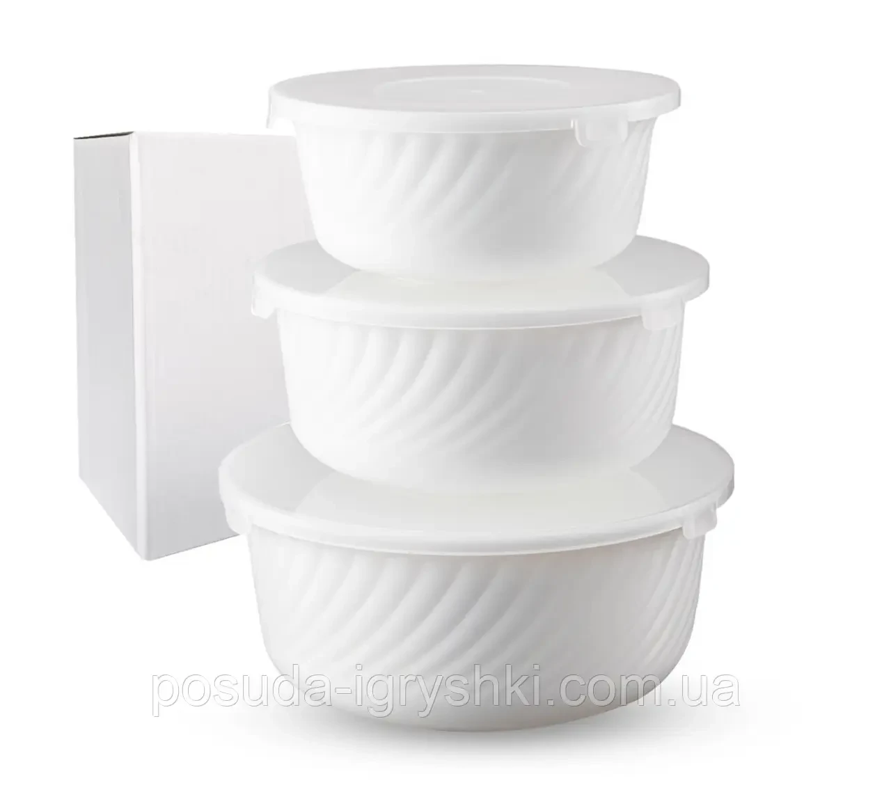 Набір салатників з кришкою 30053-00, білий, фото 1