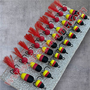 Мандула на судака 65 мм / col. Чорно-Червоно-Жовта