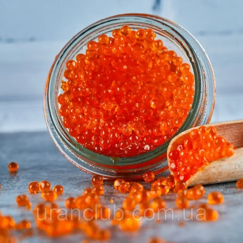 Свіжа імітована ікра Кеті в скляній банці преміум велика, смачна, свіжа 500 г, фото 1