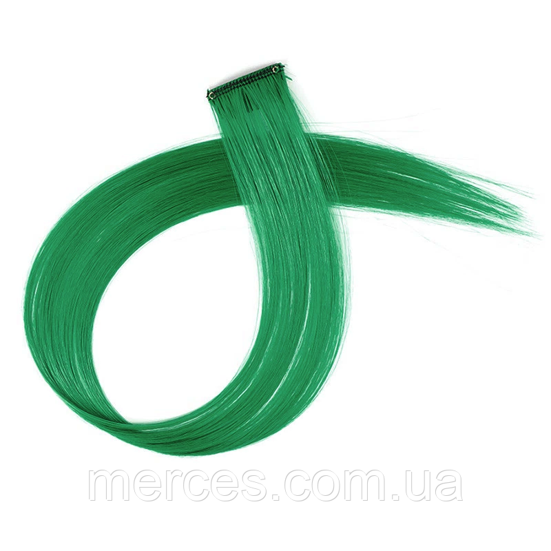 Накладне пасмо на шпильці кліпсі для волосся зелений канекалон для зачіски плетіння коси, фото 1
