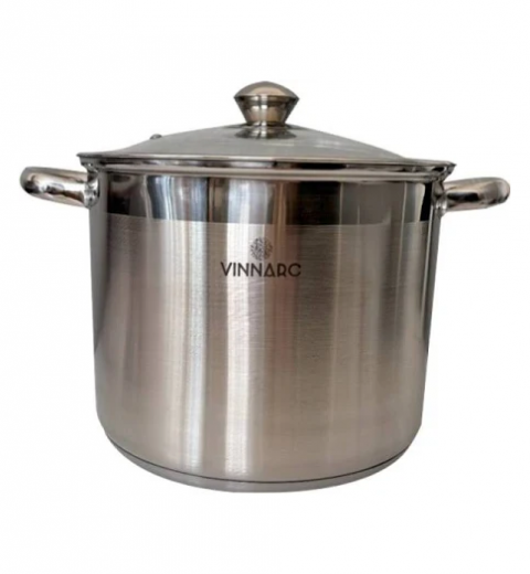 Каструля із нержавіючої сталі 8 л VINNARC 5308 зі скляною кришкою, фото 1