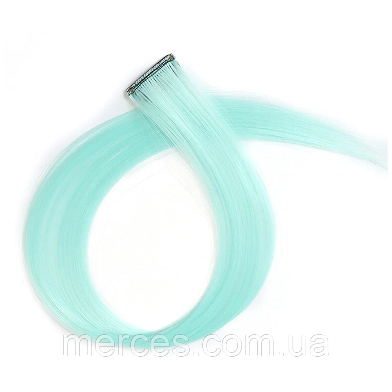 Накладне пасмо на шпильці кліпсі для волосся світло-бірюзовий канекалон для зачіски плетіння коси, фото 1