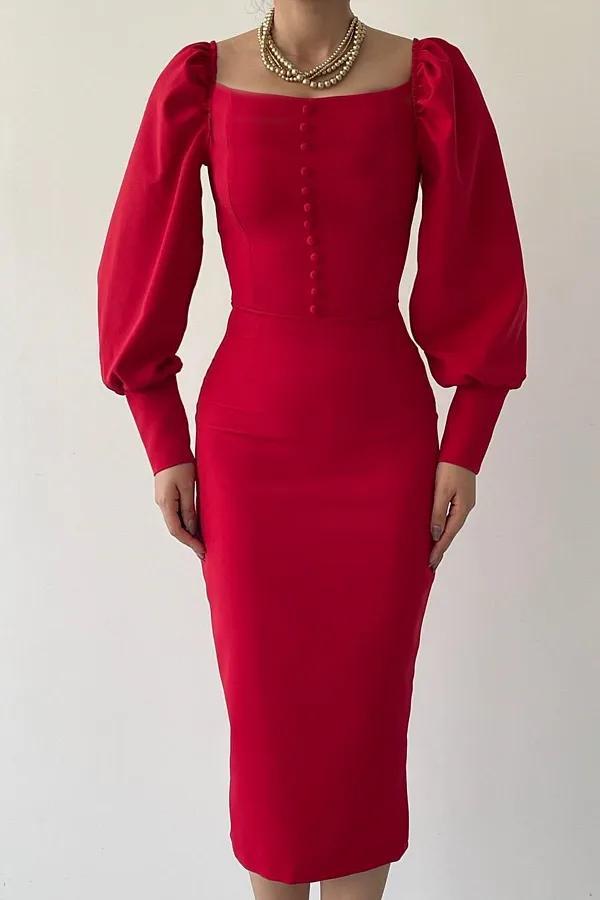 Сукня приталена червона міді 52 розмір, фото 1