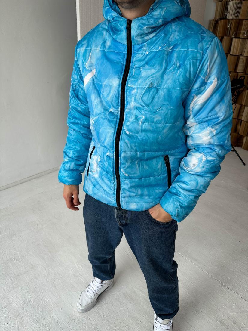 Блакитна чоловіча куртка з капюшоном
