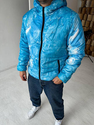 Блакитна чоловіча куртка з капюшоном, фото 2