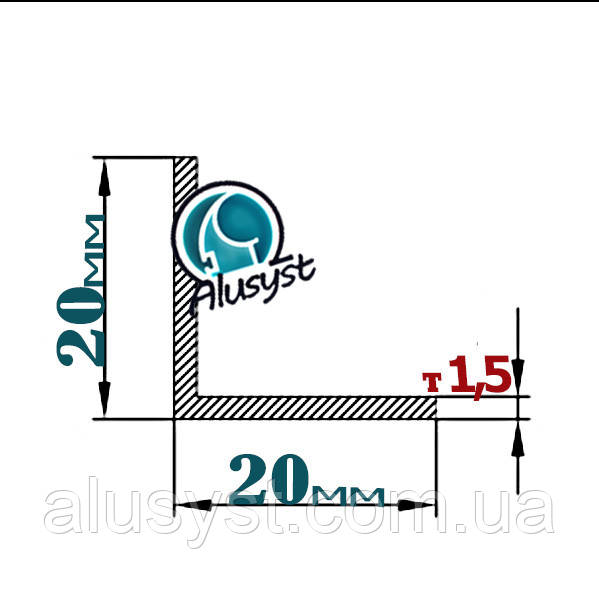 20х20х1,5 / кутник рівнобічний / 50 см / анодований