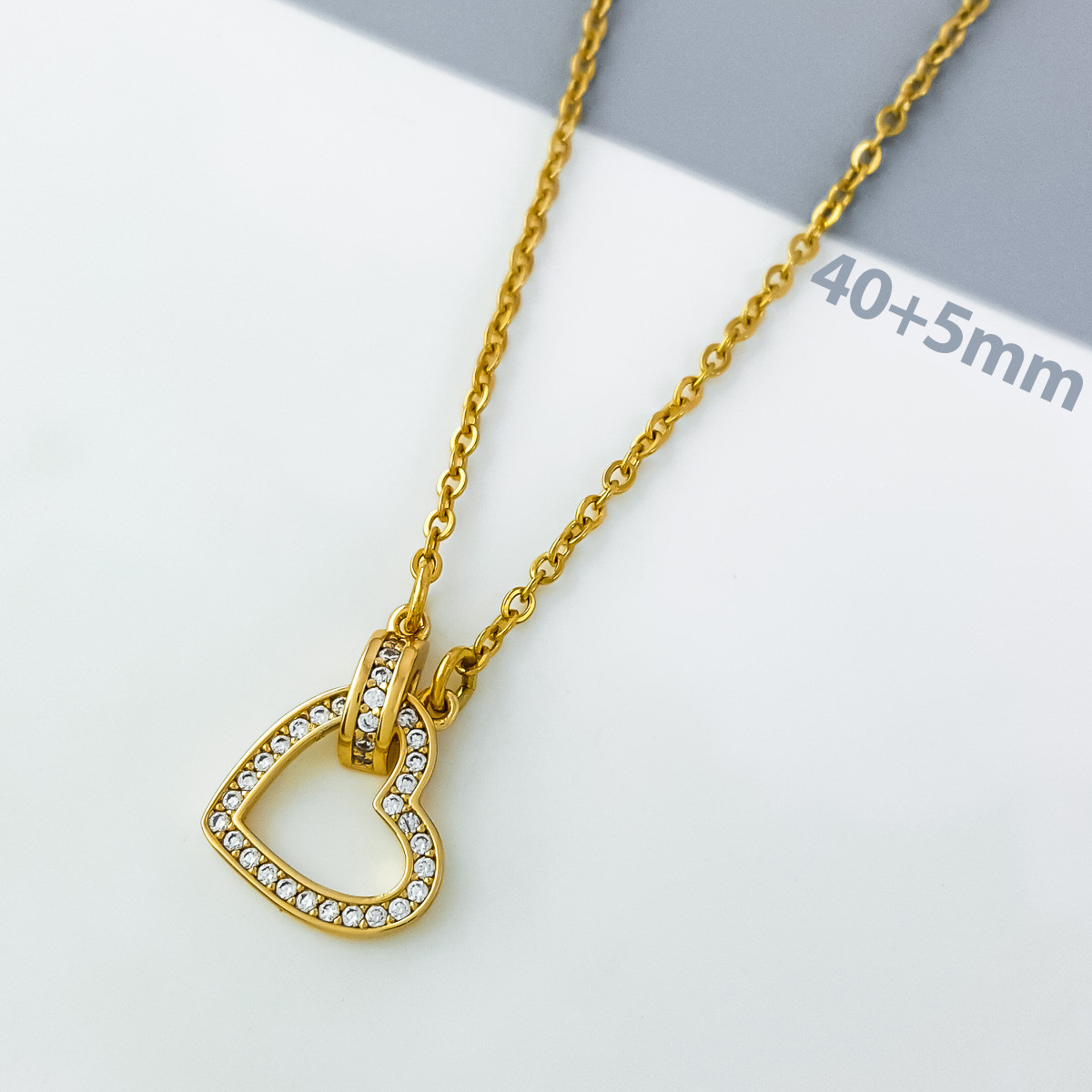 Підвіска Золоте Серце з розсипом камінців, р.40+5, медисплав Xuping, позолота 18К, фото 1