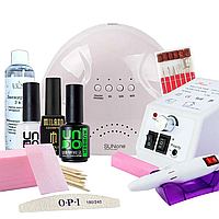 Стартовий набір для манікюру для початківців UNO, з лампою SUN ONE 48W та фрезером Lina Mercedes (Манікюрний набір)