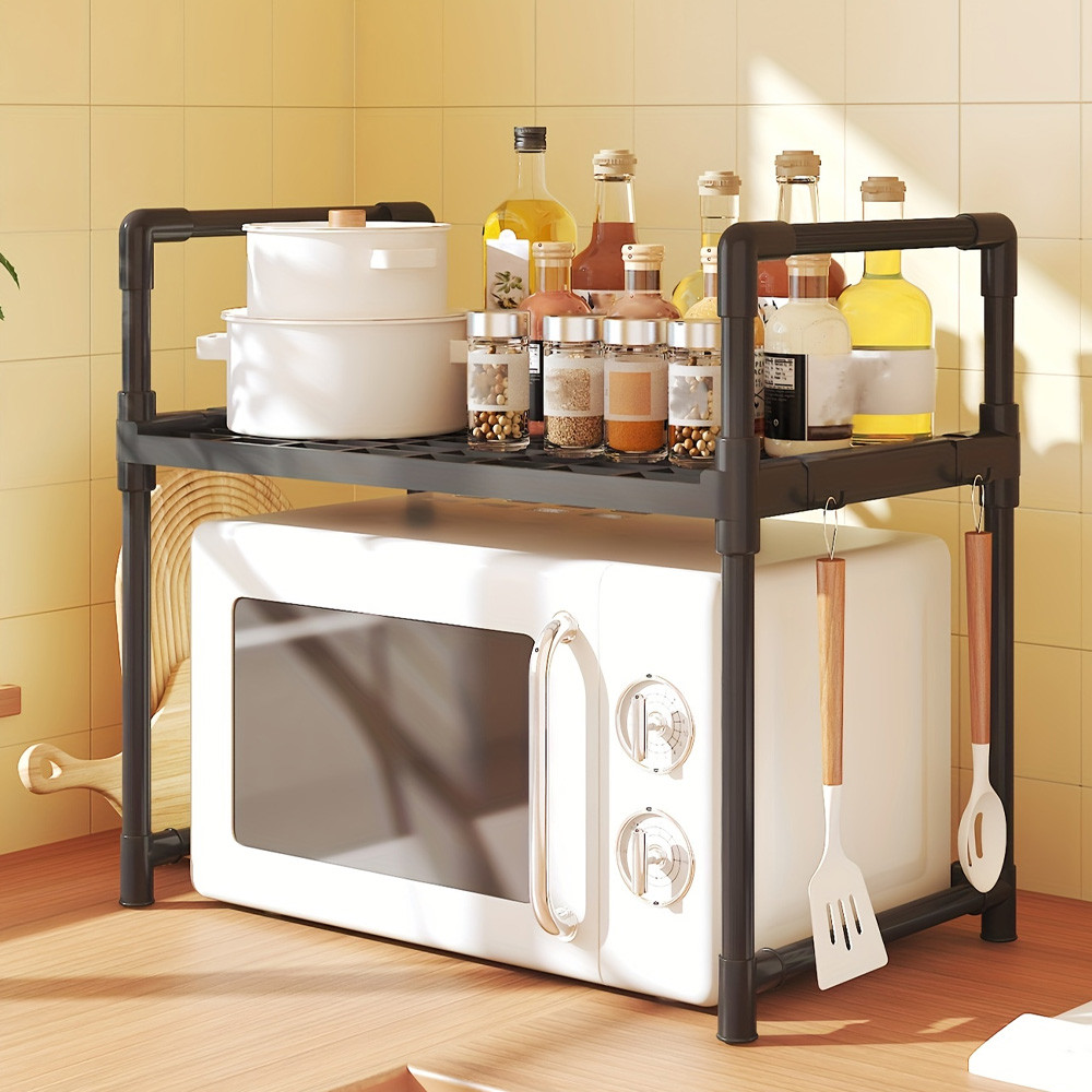Полиця стелаж над мікрохвильовою піччю, з гачками, 49х48х26см / Настільна полиця органайзер для мікрохвильової печі, фото 1