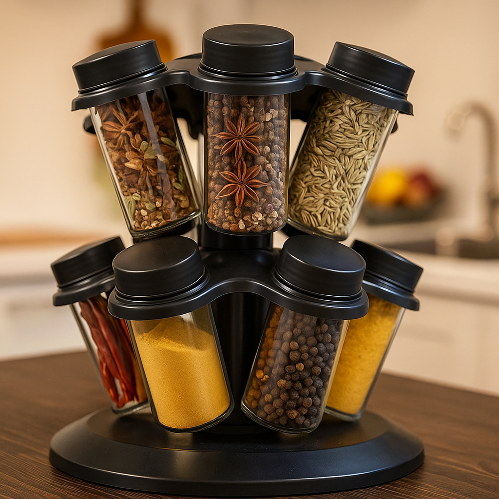 Карусель для спецій на 12 баночок, 24х22,5см / Обертова підставка для спецій / Органайзер для спецій / Набір баночок для спецій, фото 1