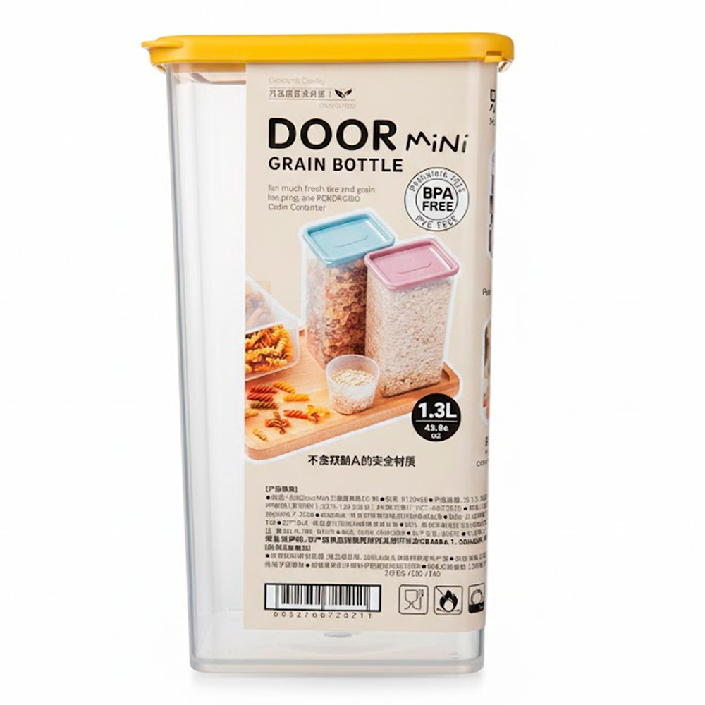 Контейнер для зберігання з плоскою кришкою 1,3л DoorMini / Ємність для сипучих стелажна / Органайзер для круп / Харчовий контейнер, фото 1