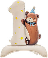 Фольгована цифра КНР 38"(75х97 см) 1 з ведмедиком кремова