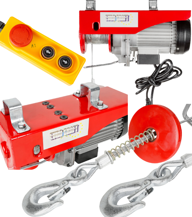 Електрична лебідка/Тельфер Euro Craft 500/1000 кг, 2000 Вт, висота підйому 12 м, фото 1