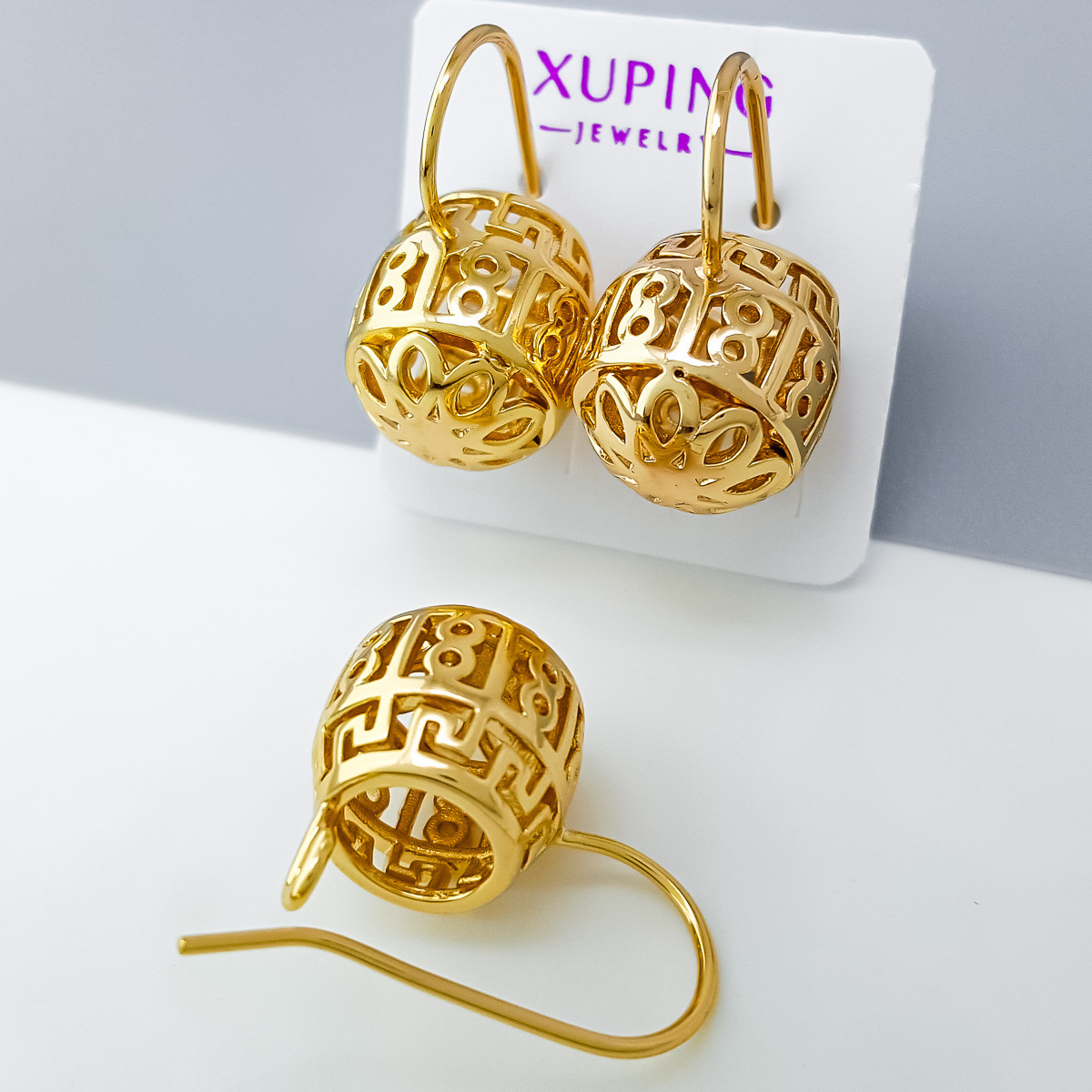 Сережки Ажурні Кулі без камінців, французька застібка, медзолото Xuping, позолота 18К, фото 1