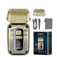 Електробритва шейвер VGR V-337 IPX6 подвійне лезо LED дисплей (2 насадки) Бронзовий