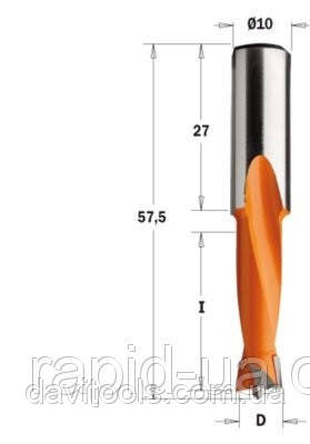 Свердло D10 d10 L57.5 h27 CMT для свердлильно присадних верстатів (310.100.12), фото 1