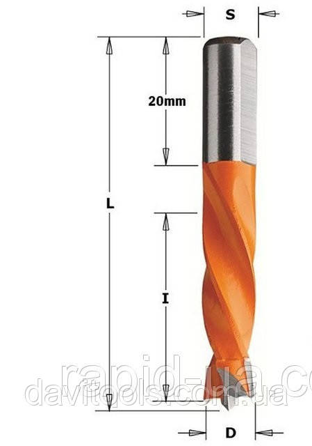 Свердло D5 d8 L55.5 h30 CMT для свердлильно присадних верстатів (306.050.11), фото 1