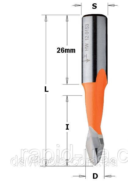 Свердло D5 d10 L57.5 h27 CMT Xtreme для свердлильно присадних верстатів (313.050.42), фото 1