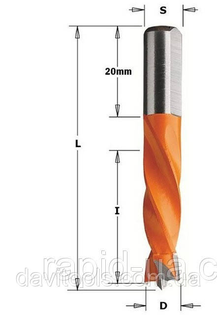 Свердло D6.35 d8 L55.5 h30 CMT для свердлильно присадних верстатів (306.064.11), фото 1