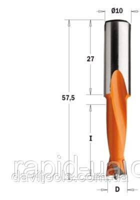 Свердло D10 d10 L57.5 h27 CMT для свердлильно присадних верстатів (310.100.11), фото 1