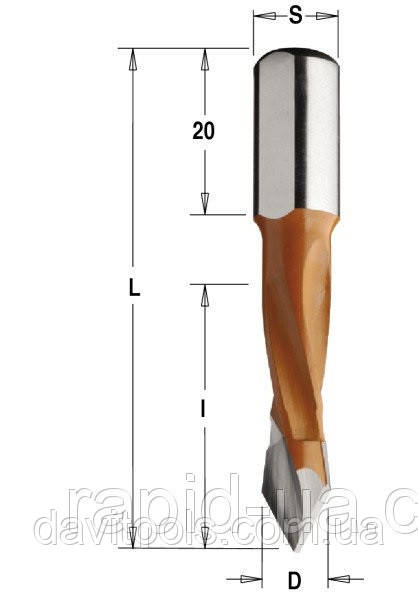 Свердло D5 d10 L57.5 h30 для свердлильно присадних верстатів CMT (374.050.12), фото 1