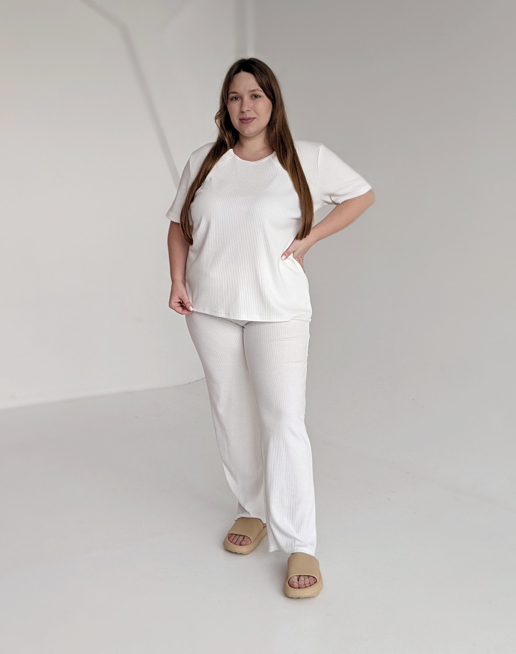 Піжама для вагітних і годуючих мам зі штанами (молочний), фото 1